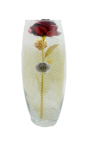 Crystal vase for Golden Wedding and golden flower.